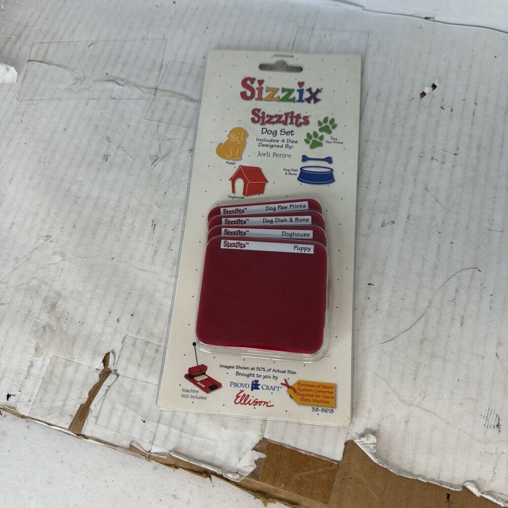 Sizzix Sizzlit Dog Set Of 4 Dies Jorli Perine Paw Prints Dish & Bone House Puppy